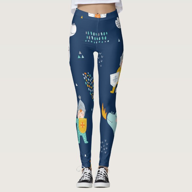 Knight Dragon Castle Childisk Mönster Leggings (Framsida)