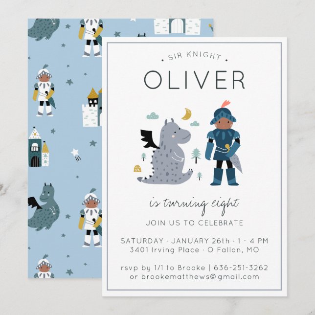 Knight & Dragons Party-inbjudan Inbjudningar (Fram/baksida)