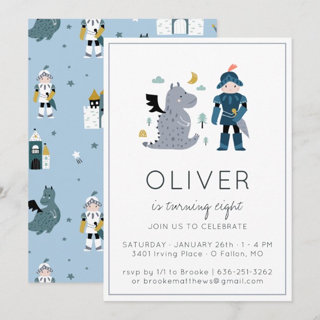 Knight & Dragons Party-inbjudan Inbjudningar (Fram/baksida)