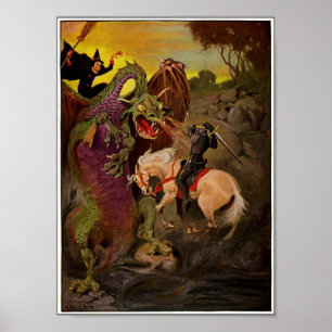 Knight Fighting Dragon av J. Allen St. John Poster