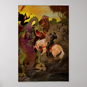 Knight Fighting Dragon av J. Allen St. John Poster