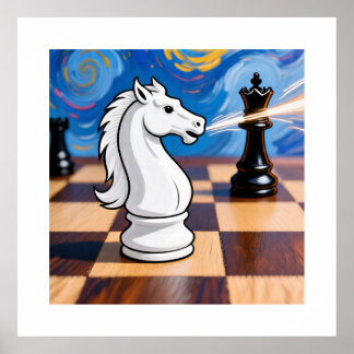 Knight Fork Chess Art. drottning under attack Poster