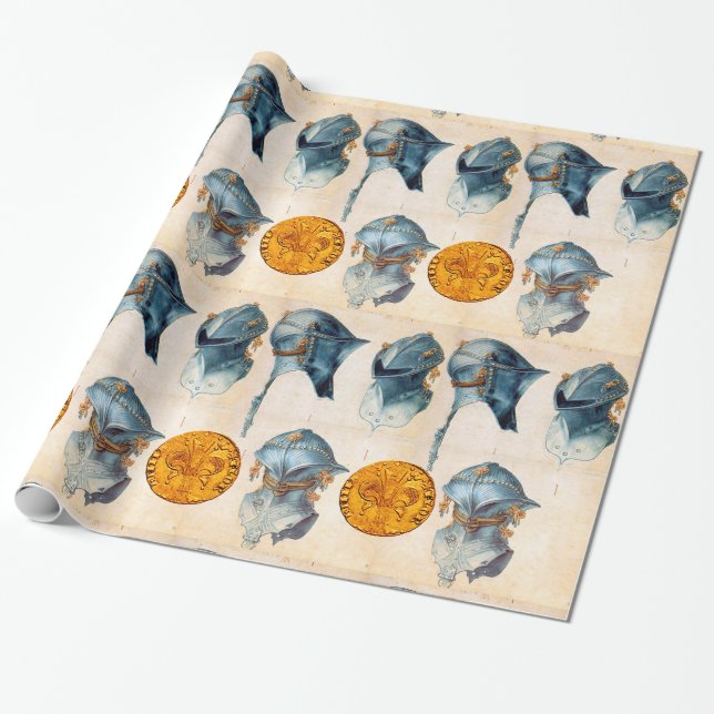 KNIGHT HELMET MED ANTIQUE GULD FLORENTINE FORINT PRESENTPAPPER (Utrullad)