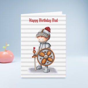 Knight i Armor med kardinal Bird Far Birthday Kort