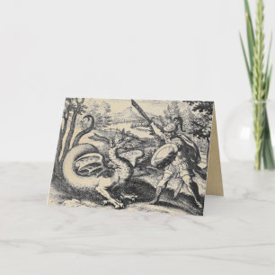 Knight i Armor och Dragon Greeting Cards Kort