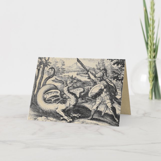 Knight i Armor och Dragon Greeting Cards Kort (Framsida)