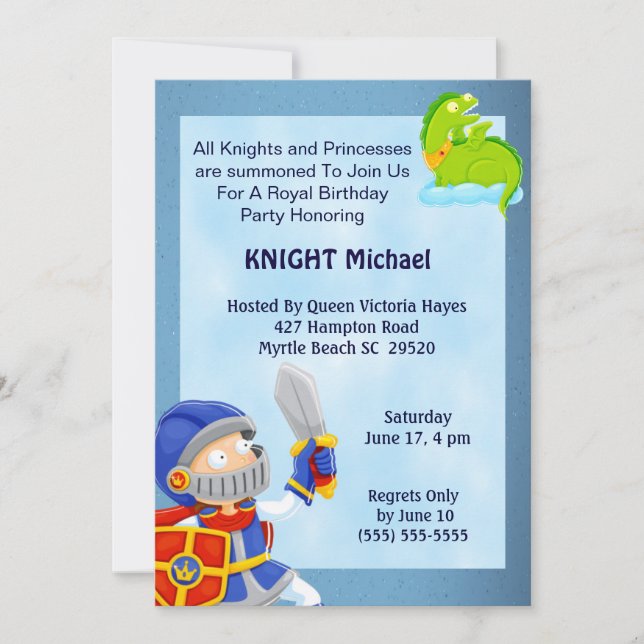 Knight in Armor Birthday bjudande Inbjudningar (Framsida)