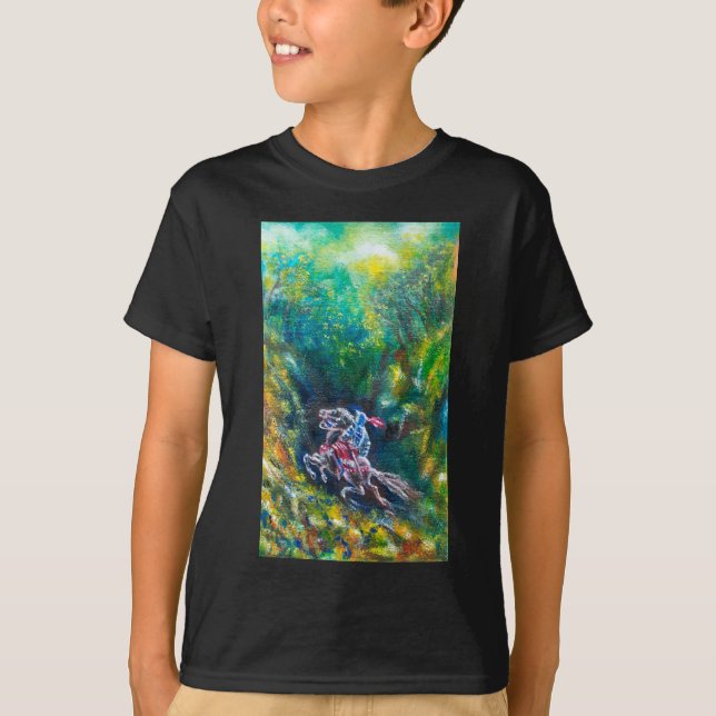 KNIGHT LANCELOT,HORSE RIDING IN GRÖNT SKOGE T SHIRT (Framsida)