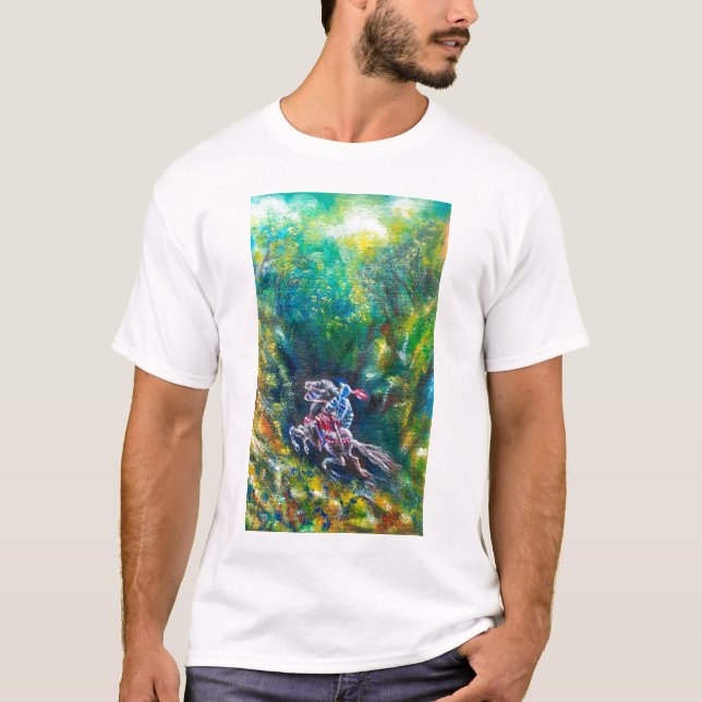KNIGHT LANCELOT,HORSE RIDING IN GRÖNT SKOGE TEE SHIRT (Framsida)