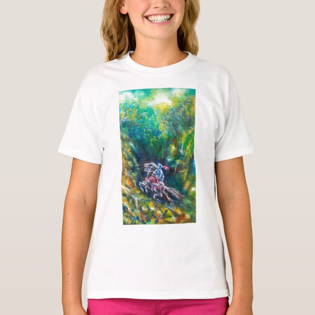 KNIGHT LANCELOT,HORSE RIDING IN GRÖNT SKOGE TEE SHIRT (Framsida)