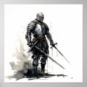 Knight med Sword - Striking Side View Poster