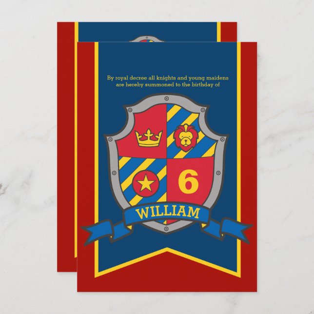 Knight medeltida sköld Barn 6e födelsedagskalender Inbjudningar (Fram/baksida)