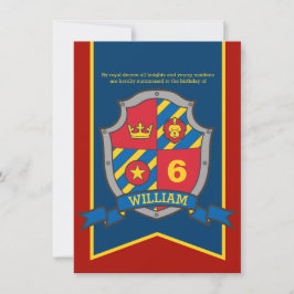 Knight medeltida sköld Barn 6e födelsedagskalender Inbjudningar