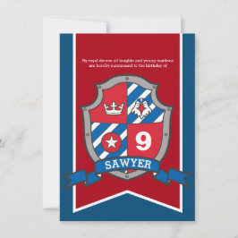 Knight medieval barns födelsedag party röd blåblå inbjudningar