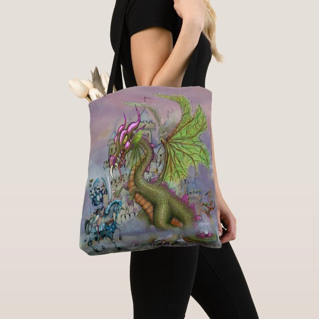 Knight n Dragon Art Tote Bag Tygkasse (Närbild)