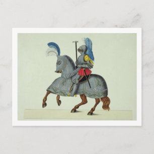 Knight och häst i pansar, plåt från A History Vykort
