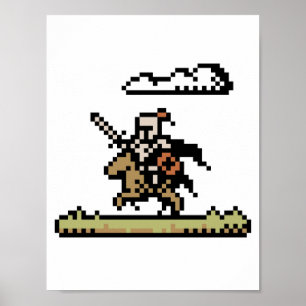 Knight On Horseback 8-bitars Pixel Art Poster