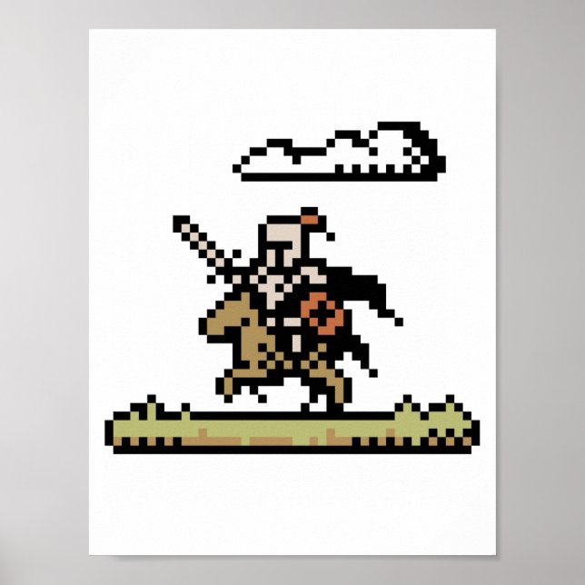 Knight On Horseback 8-bitars Pixel Art Poster (Framsidan)