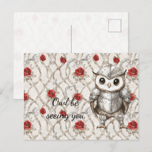 Knight Owl Shining Armor Roses I'll Be Seeing You Vykort
