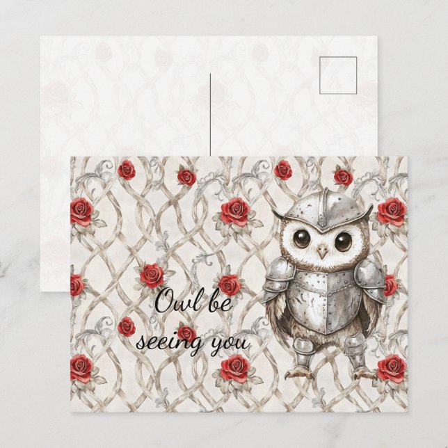Knight Owl Shining Armor Roses I'll Be Seeing You Vykort (Fram/baksida)