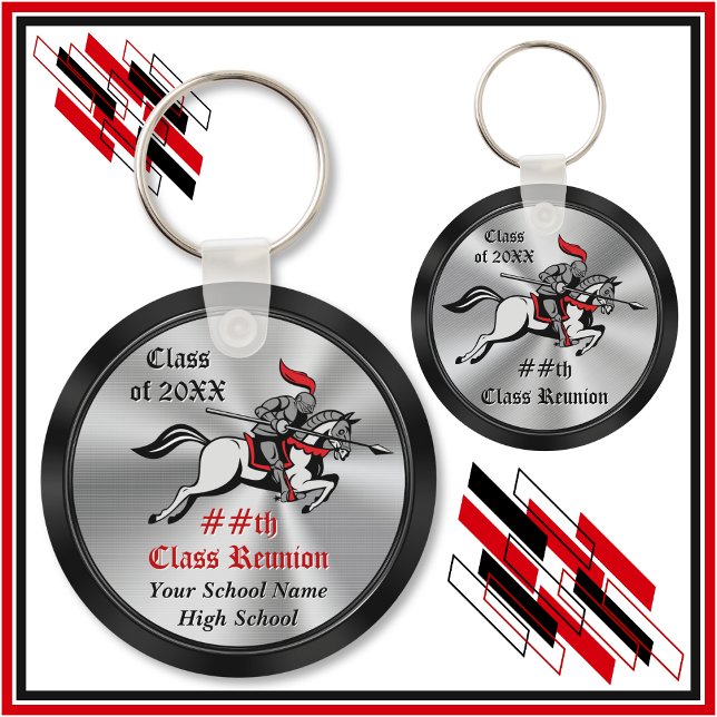 Knight Party Favours, Class Reunion Souvenir Nyckelring (Knight theme class reunion. Knight keychains. Black, Silver, White, Red, cheap class reunion gifts.)