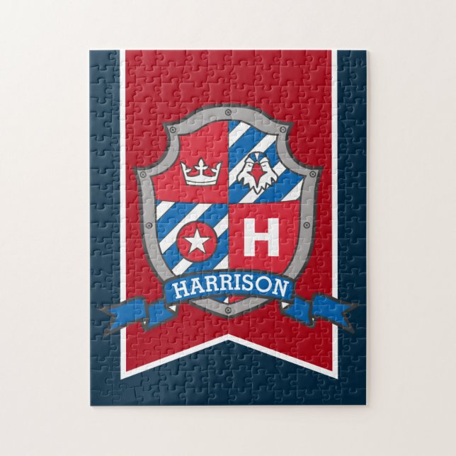 Knight prince vapensköld personlig örnblått blått pussel (Vertikal)