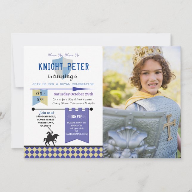 Knight Princess Knight Födelsedagsfest Photo Inbjudningar (Framsida)