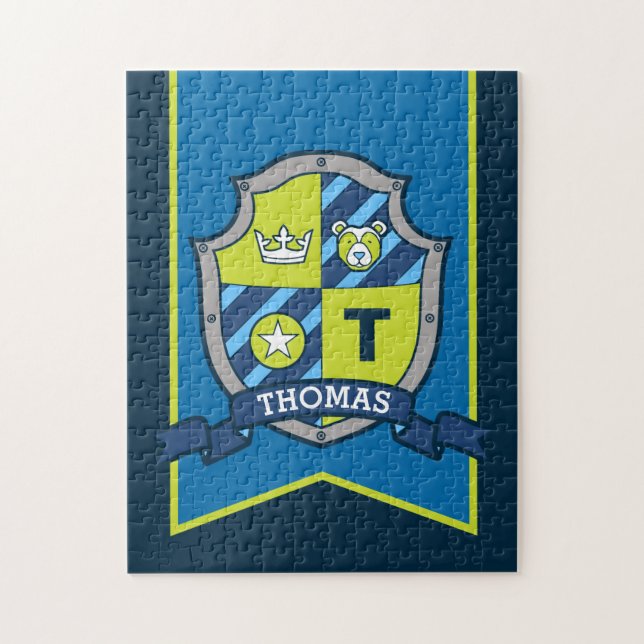 Knight prins vapensköld personlig björn blue grönt pussel (Vertikal)