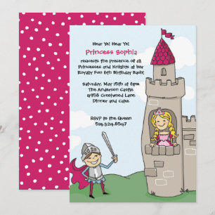 Knight Saves Prinsessans inbjudningar: Brunette/Bl Inbjudningar