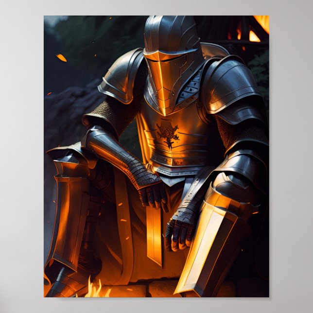 Knight Sitting By a Bonfire Poster (Framsidan)