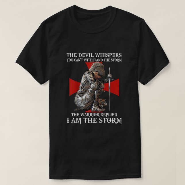 Knight Templar Christian Women Warrior Jag är guds T Shirt (Design framsida)