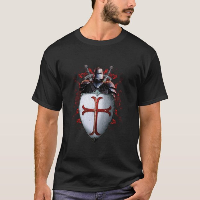 Knight Templar Flagga Helmet Kor Sword Gift T Shirt (Framsida)
