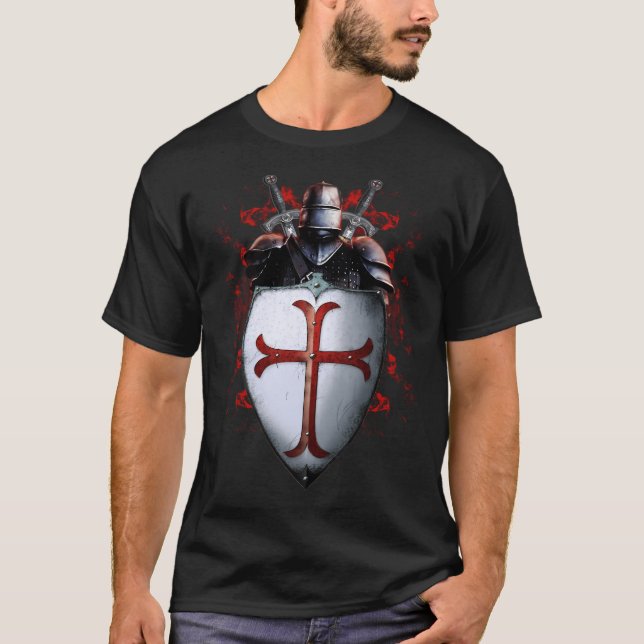 Knight Templar Flagga Helmet Kor Sword T Shirt (Framsida)