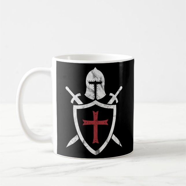Knight Templar Helmet Kor och Sword Medieval Cr Kaffemugg (Vänster)