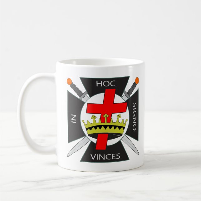 Knight Templar kaffe kopp, IN HOC SIGNO VINCES Kaffemugg (Vänster)