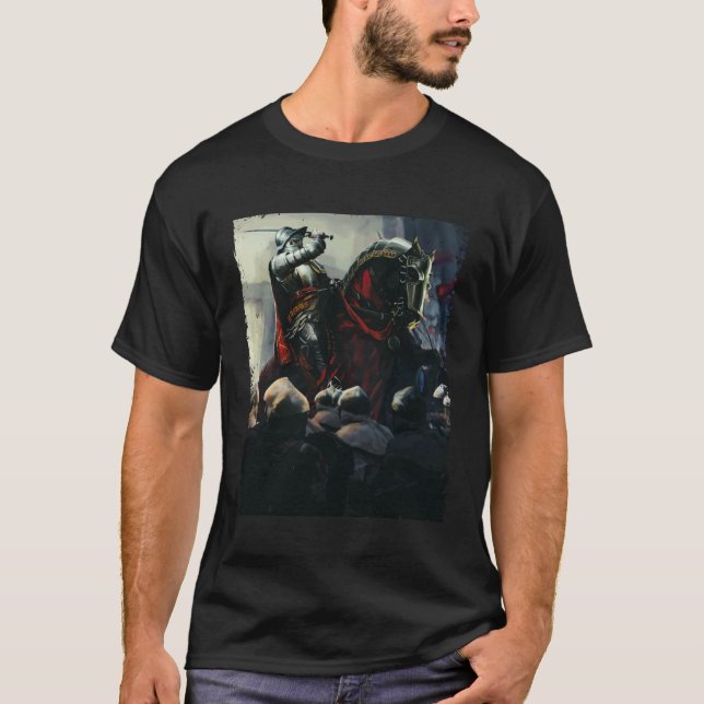 Knight Templar medeltida ryttare riddare T Shirt (Framsida)