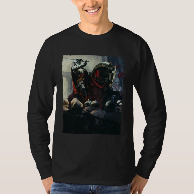 Knight Templar Medieval Horseman Knights T Shirt (Framsida)
