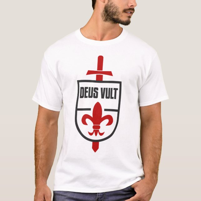Knight Templar MOTTO DEUS VULT T-Shirt (Framsida)