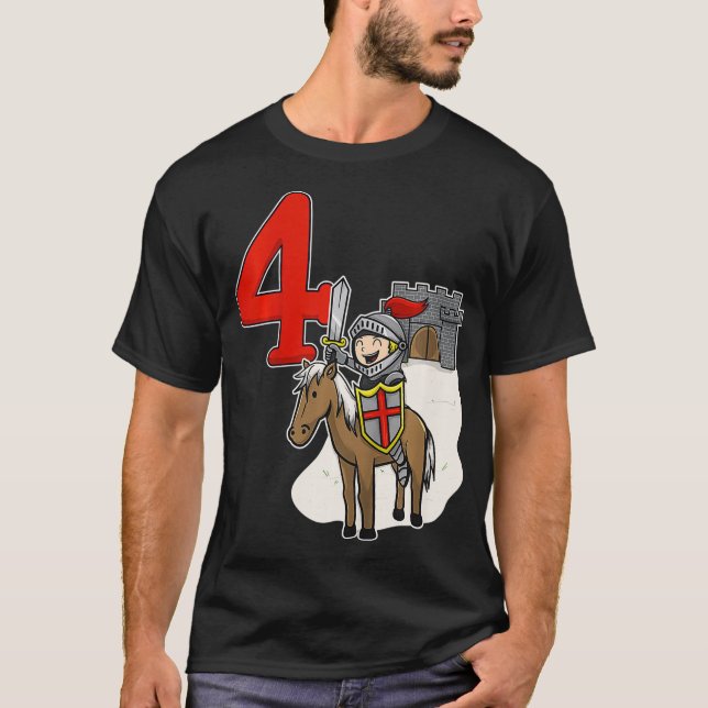 Knight th Birthday Castle and Number T Shirt (Framsida)