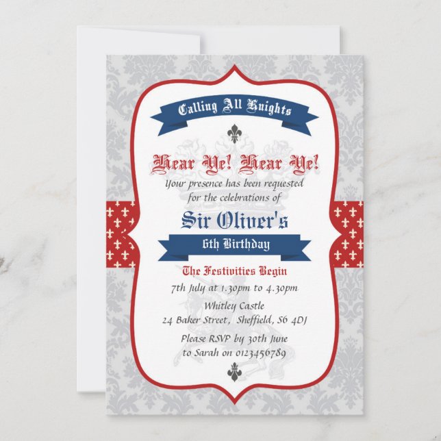 Knight themed födelsedagsfest inbjudan (Framsida)