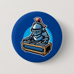 Knight Turntablist - Medieval DJ Tecknad Design Knapp