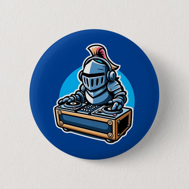 Knight Turntablist - Medieval DJ Tecknad Design Knapp (Framsida)