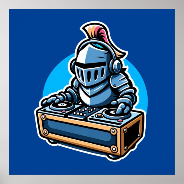 Knight Turntablist - Medieval DJ Tecknad Design Poster (Framsidan)