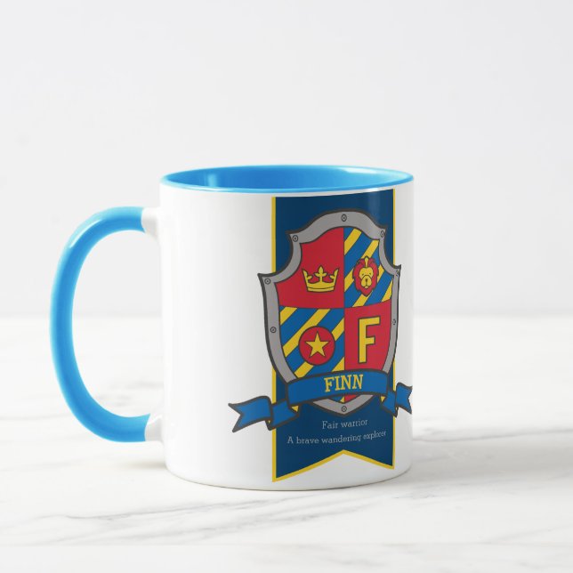 Knight vapensköld Red blue namn betyder Finn F mug Mugg (Vänster)