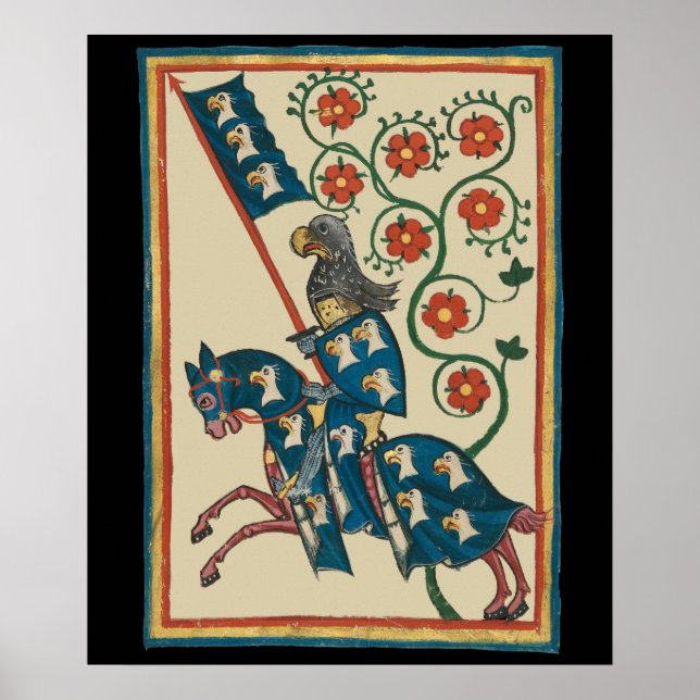 Knight with Eagle Heraldry, 1400 medeltida Poster (Framsidan)