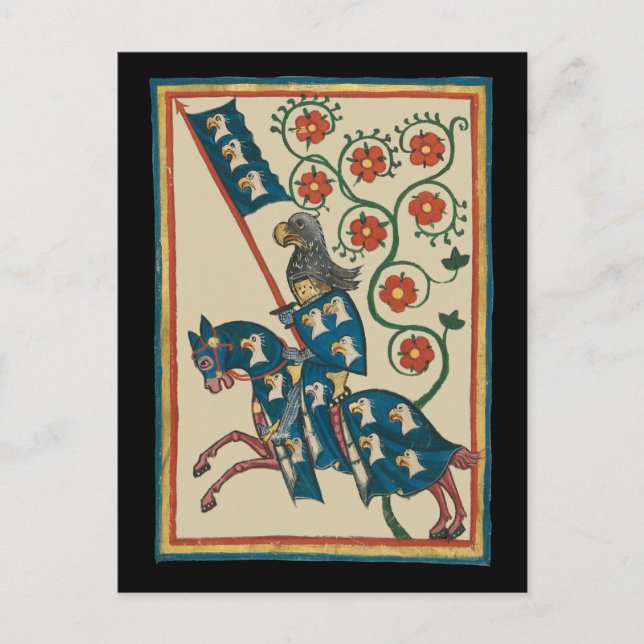 Knight with Eagle Heraldry, 1400 medeltida Vykort (Framsida)