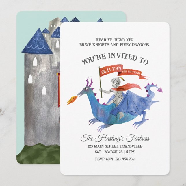 Knights and Dragons Invitation Inbjudningar (Fram/baksida)