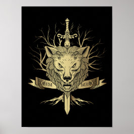 Knight's Sword and Varg Head Emblem Poster