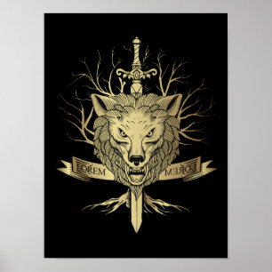 Knight's Sword and Varg Head Emblem Poster