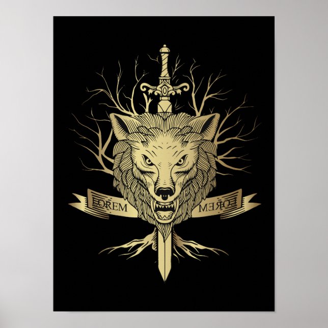 Knight's Sword and Varg Head Emblem Poster (Framsidan)